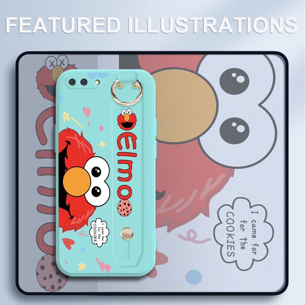 UCUC for Realme C1 Wrist Strap Case Creative Cartoon Red Haired Monster Cover Ultra Thin Anti Fall Liquid Silicone Phone Case