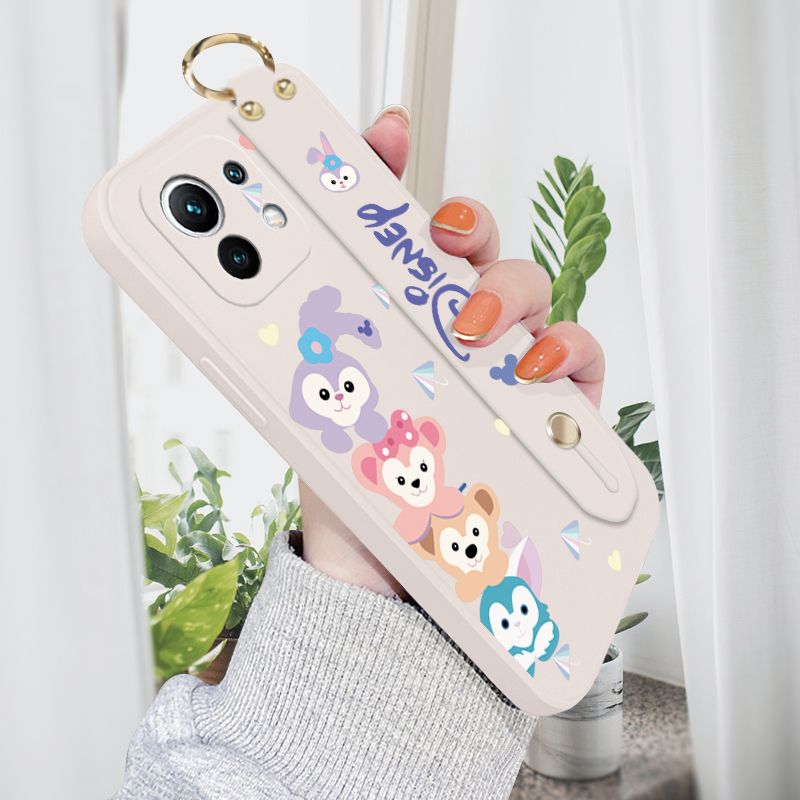 Jizetin for Xiaomi Mi 11 Wrist Strap Case Creative Cartoon Cute Bunny Cover Ultra Thin Anti Fall Liquid Silicone Phone Case