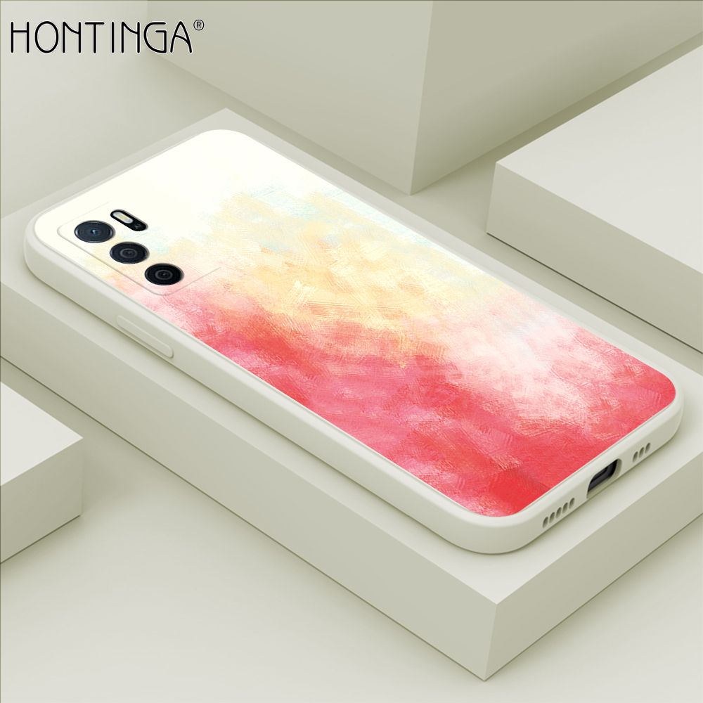 Hontinga for OPPO A16 Case Watercolor Gradient Liquid Soft Square Silicone Phone Case Shockproof Protection Rubber Cover