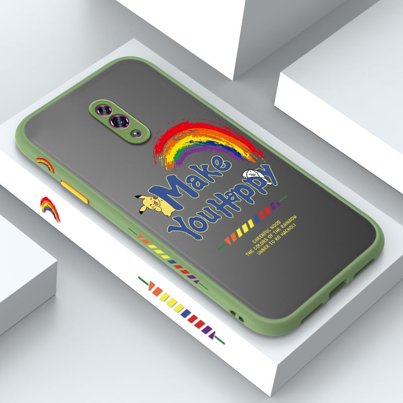 ZeroQiQi for OPPO Reno Case Creative Cartoon Rainbow Pikachu Side Printing Cover Frosted Ultra Thin Protective Anti Fall Phone Case