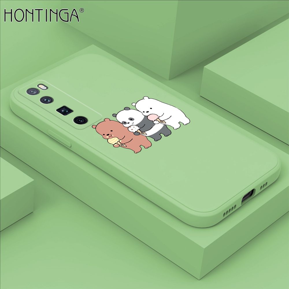 Hontinga for Huawei Nova 7 Pro Case Cute Cartoon Bear  Phone Case Soft Square Edge Silicone Cases Full Lens Cover Shockproof Protection Cover