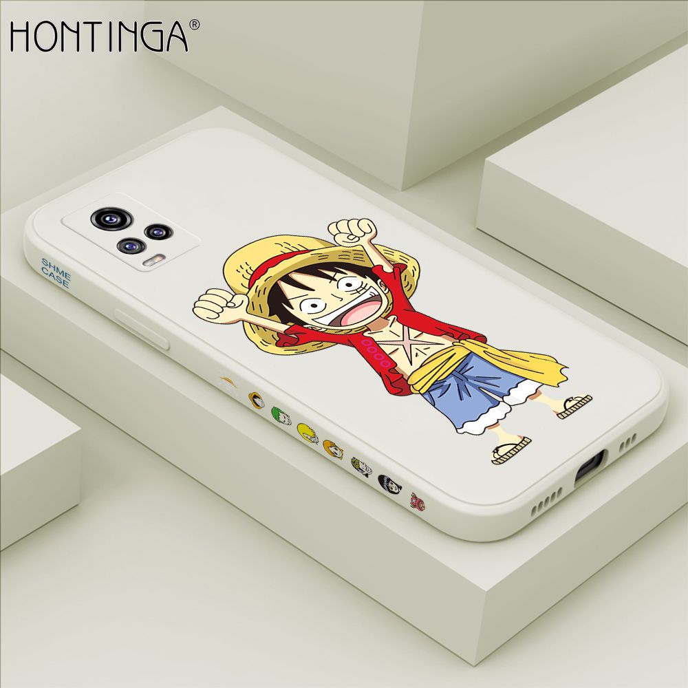 Hontinga for Vivo V20 / V20 2021 Case Side Design Anime Cartoon Luffy Back Cover Soft Square Edge Pattern Liquid Silicone Trend Phone Cases