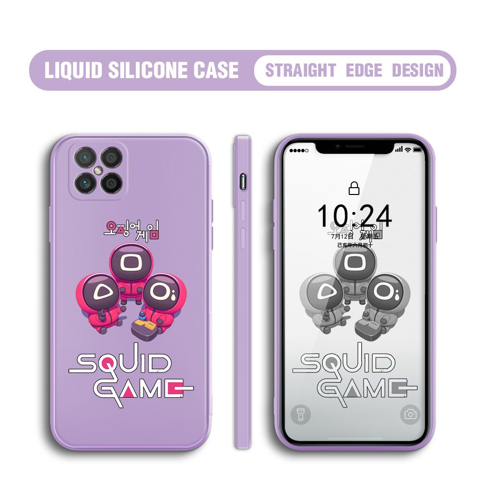 Jizetin for Huawei Nova 8 SE Case Cute Cartoon Cute Squid Character Phone Cover Square Liquid Silicone Shockproof Phone Protective Case