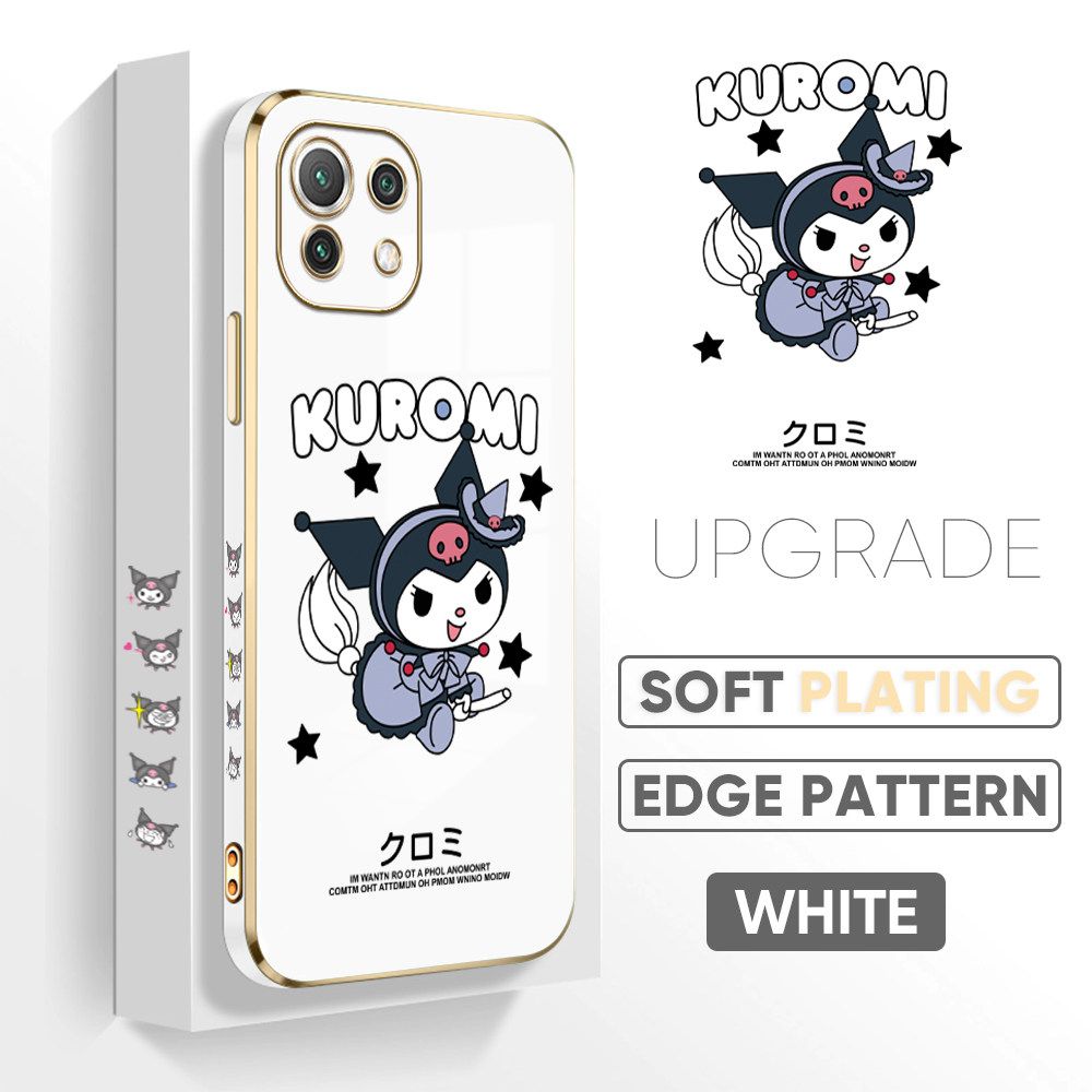 Jizetin (Free Lanyard) Xiaomi 11 Lite Luxury 6D Plating Soft Casing Silicone Square Frame Phone Case Shiny Bling Back Cover Cute Cartoon Anime Characters New design Side Drawing Case