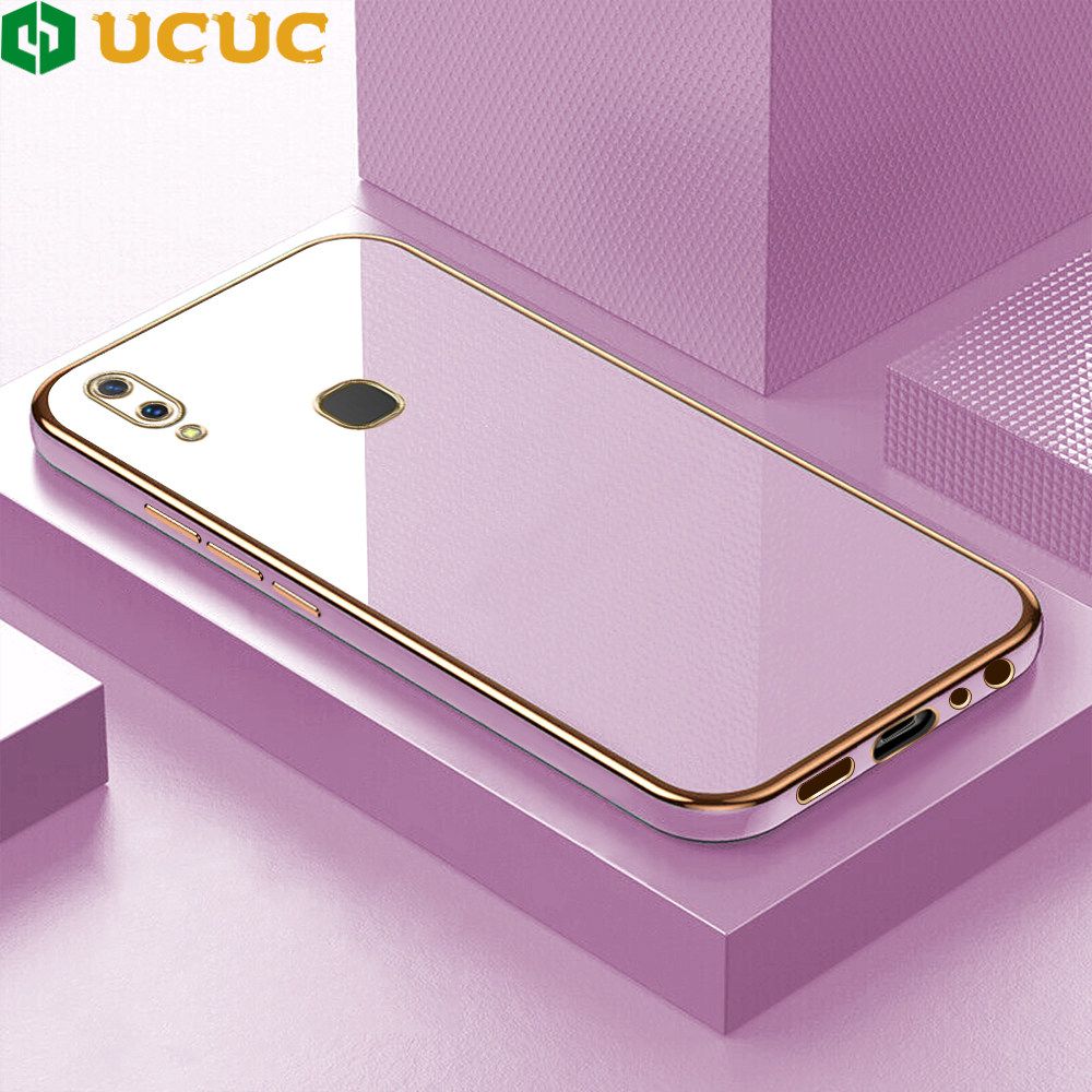 UCUC for Vivo Y85 V9 Z1 Z1i Back Cover + Free Lanyard Colour Luxury 6D Plating Case Side Pattern Soft Silicone Square Phone Cases
