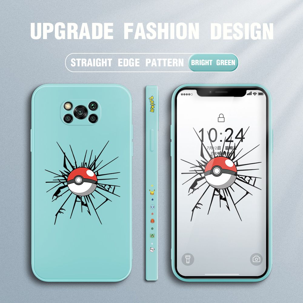 Jizetin for Xiaomi Poco X3 Pro / Poco X3 NFC Case Cartoon Pokémon Pocket Monster Design Side Design Phone Case Square Edge Pattern Liquid Silicone Cases Full Cover Camera Shockproof Protective Case