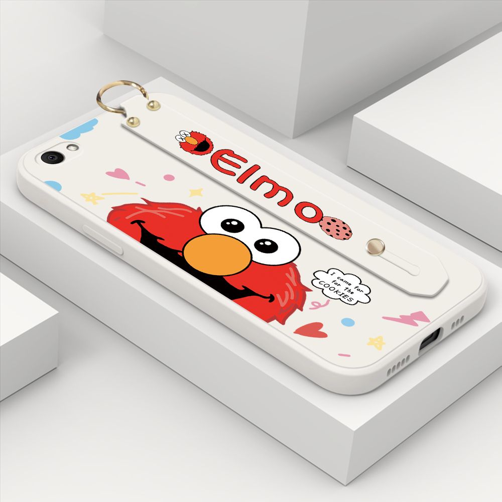 ZeroQiQi for Vivo V5 Wrist Strap Case Cute Cute Cartoon Little Monster Phone Cover Square Edge Liquid Silicone Case Full Cover Camera Shockproof Protective Cases