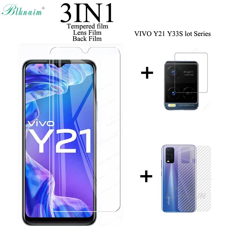 BLKNAIM 3IN1 Tempered glass for VIVO Y12A  Y31 mobile phone screen protector  1PCS tempered glass  1PCS lens camera film 1PCS back film earphone lens protector film tempered glass