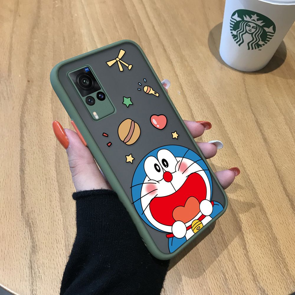 UCUC for Vivo X60 Back Cover Laugh Doraemon Frosted Transparent Hard Phone Case Thin Shockproof Full Cover Camera Protect Case