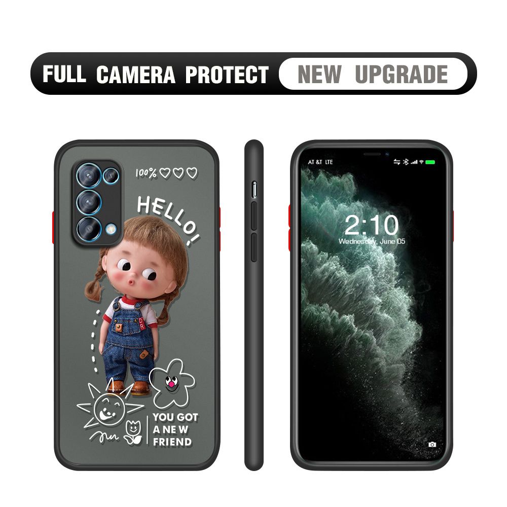 Hontinga for OPPO Reno 5 Case Cute Cartoon Little Girl Cover Camera Shockproof Protection Case Edge Frosted Transparent Phone Cover