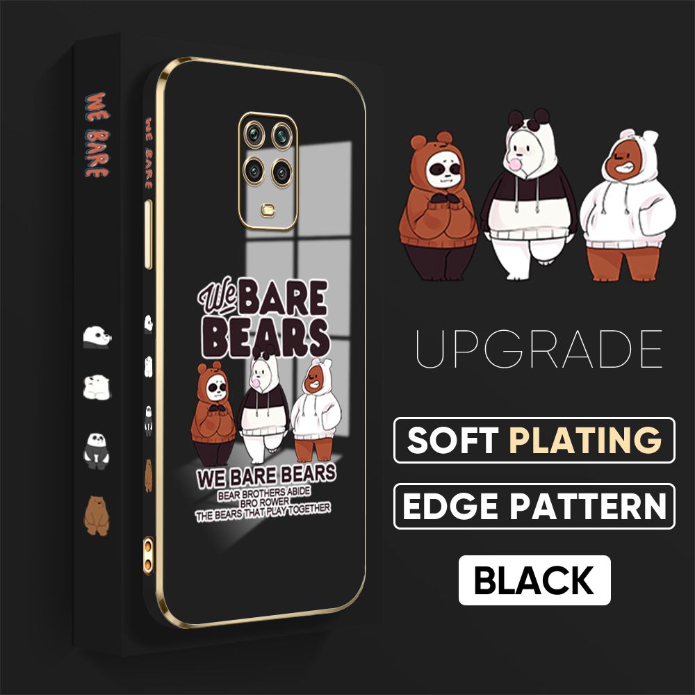 TA for Redmi Note 9S / Note 9 Pro / Note 9 Pro Max / Xiaomi Poco M2 Pro Back Cover + Free Lanyard Cute Three Bears Luxury 6D Plating Case Side Pattern Soft Silicone Square Phone Cases