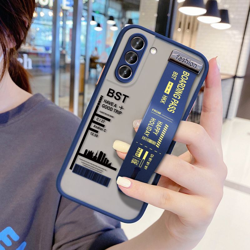 UCUC for Samsung Galaxy S21 Plus 5G Wrist Strap Case Creative Printing City Landscape Wristband Printing Cover Shockproof Frosted Phone Case