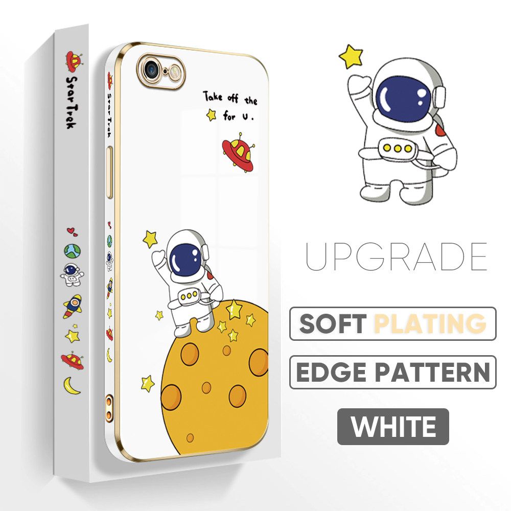 TA for iPhone 6 6S Back Cover + Free Lanyard Planet Astronaut Luxury 6D Plating Case Side Pattern Soft Silicone Square Phone Cases