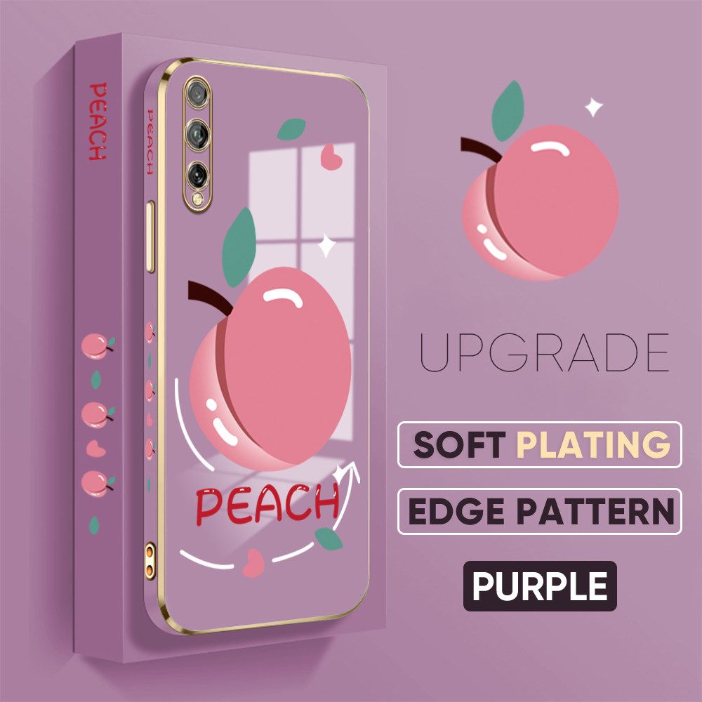 TA for Huawei Y8P 2020 Back Cover Shiny Peach Luxury 6D Plating Case Side Pattern Soft Silicone Square Phone Case