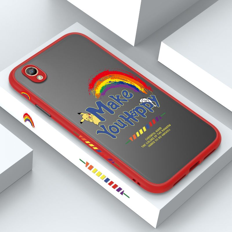 ZeroQiQi for OPPO A37F Case Creative Cartoon Rainbow Pikachu Side Printing Cover Frosted Ultra Thin Protective Anti Fall Phone Case
