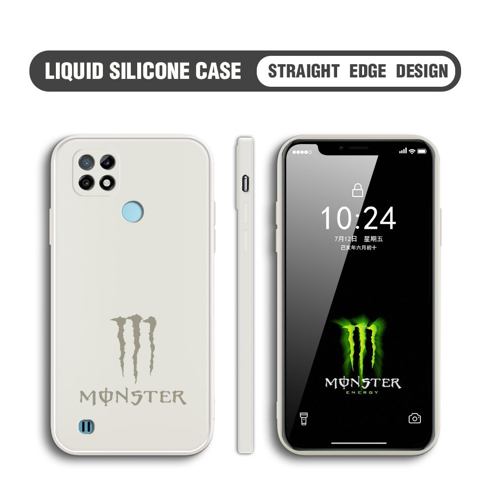 Hontinga for Realme C21 Case Fashion Monster Energy Silicone Square Edge Phone Cases Full Cover Camera Shockproof Protection Rubber Case