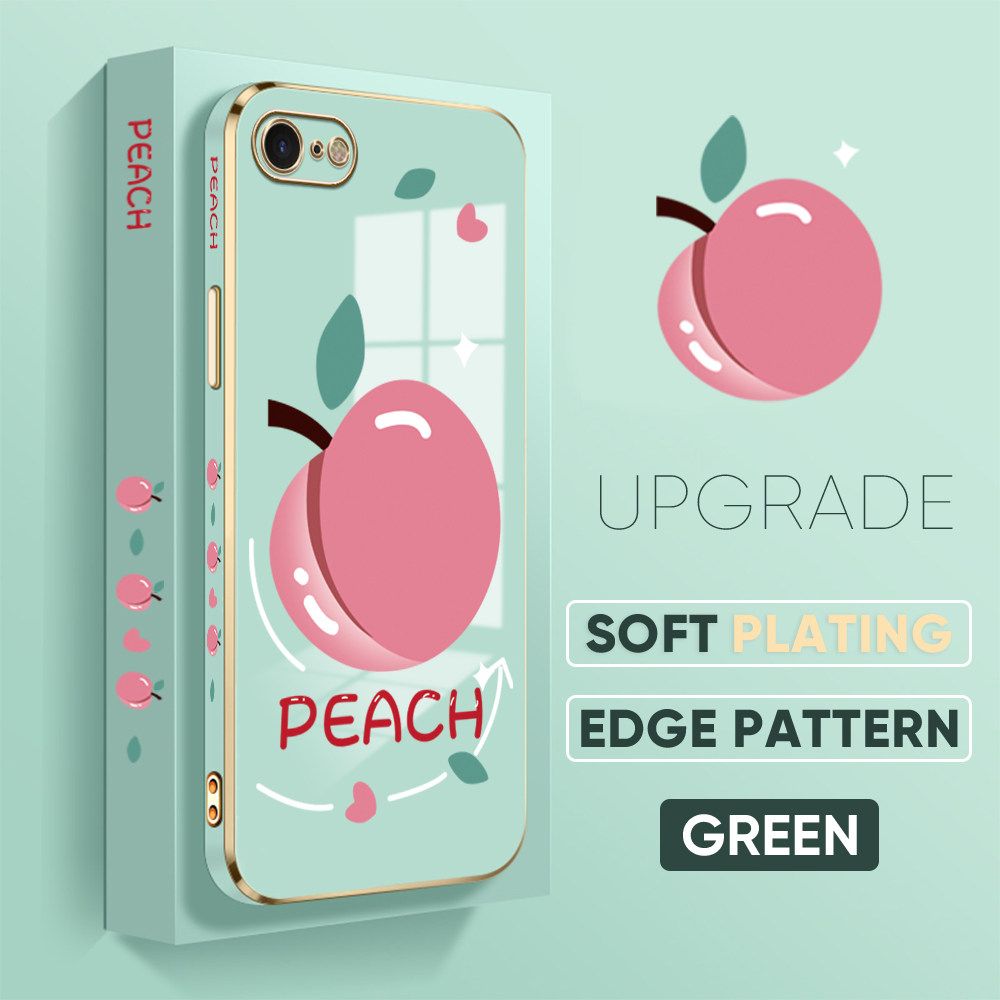 TA for iPhone 7 8 SE 2020 SE 2022 Back Cover Shiny Peach Luxury 6D Plating Case Side Pattern Soft Silicone Square Phone Case