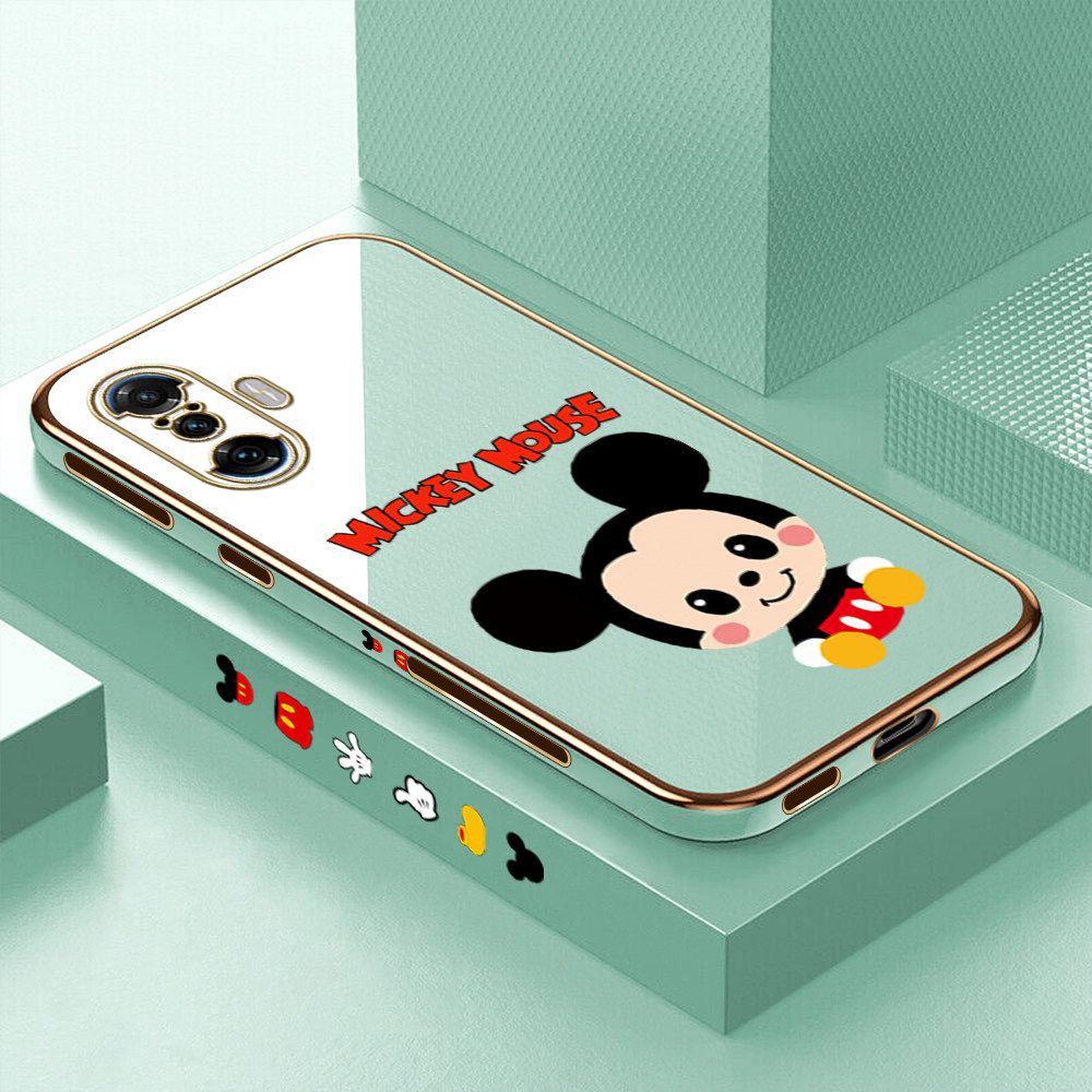 Luxury 6D Plating Case for Xiaomi Poco F3 GT Cute Cartoon Mouse Side Pattern Back Cover Soft Silicone Square Frame Shiny Bling Phone Cases + Free Lanyard