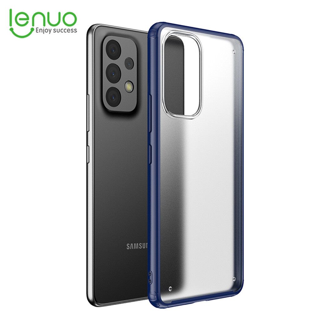Lenuo for Samsung Galaxy A33 5G Case 4-corner Shockproof Protection Silicon Bumper + PC Frosted Semi Transparent Phone Back Cover