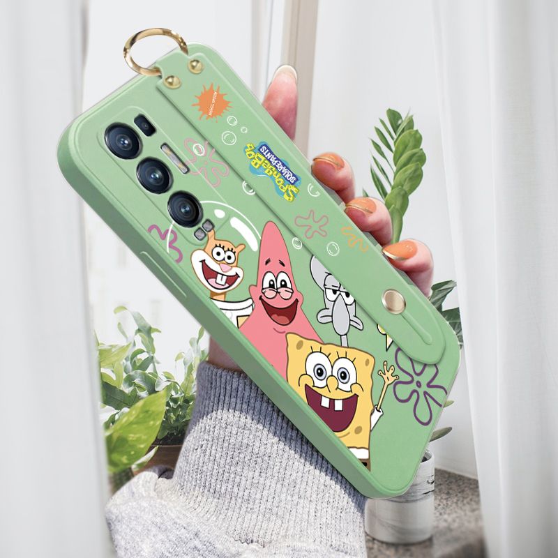 Jizetin for OPPO Reno5 Pro Plus 5G Wrist Strap Case Funny Cartoon Sea Creatures Cover Ultra Thin Anti Fall Liquid Silicone Phone Case
