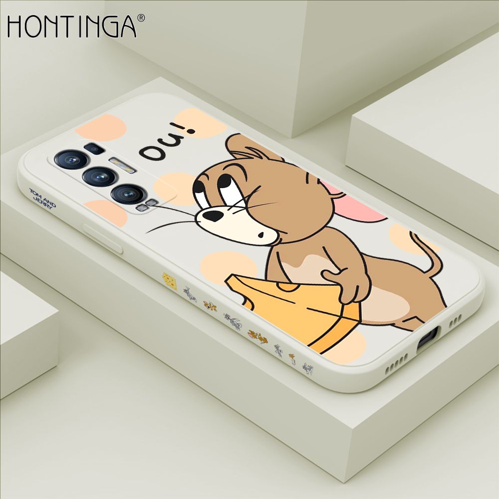 Hontinga for OPPO Reno 5 Pro Plus 5G Case Side Design Cute Cartoon Mouse Back Cover Soft Square Edge Pattern Liquid Silicone Trend Phone Cases