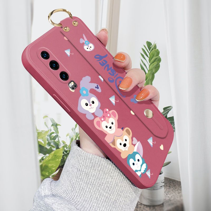 Jizetin for Huawei P30 Wrist Strap Case Creative Cartoon Cute Bunny Cover Ultra Thin Anti Fall Liquid Silicone Phone Case