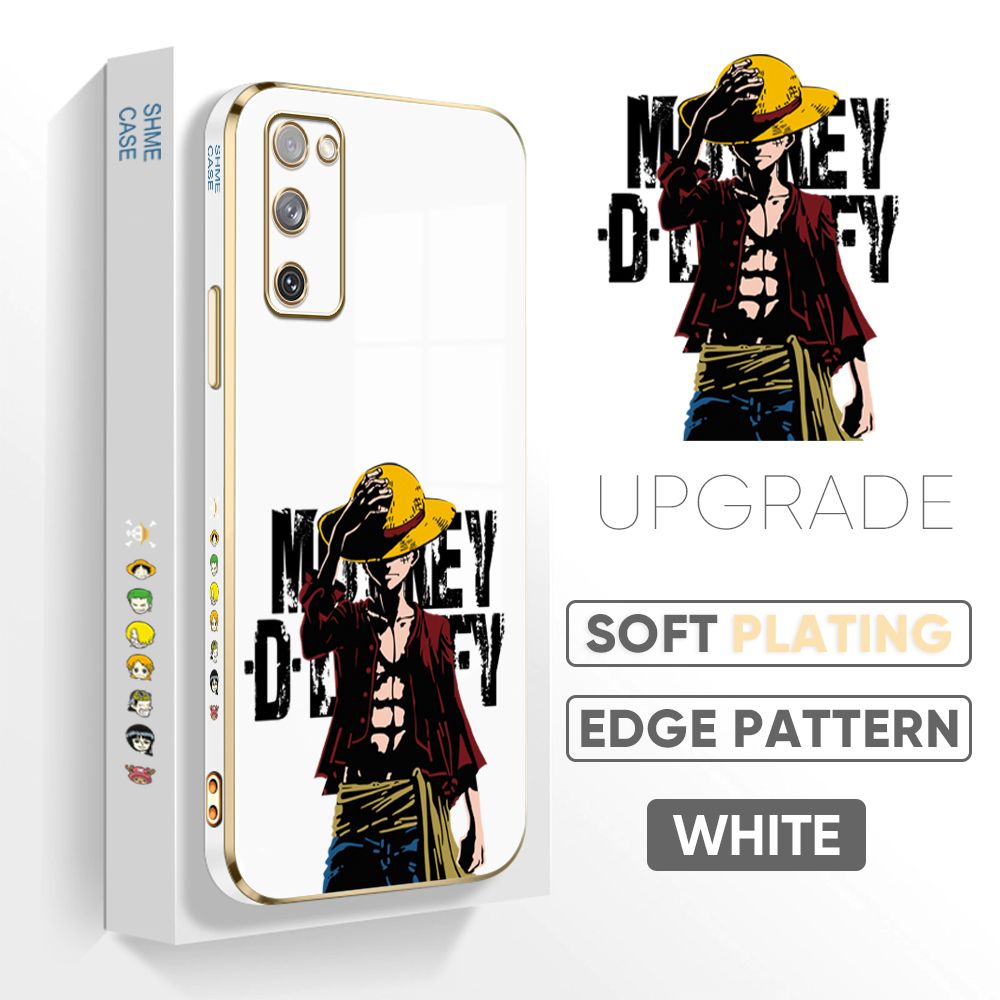 Jizetin (Free Lanyard) Samsung S20 FE Cover Holding Cap Luffy Luxury 6D Plating Soft Casing Silicone Square Frame Phone Case Shiny Bling Back Cover