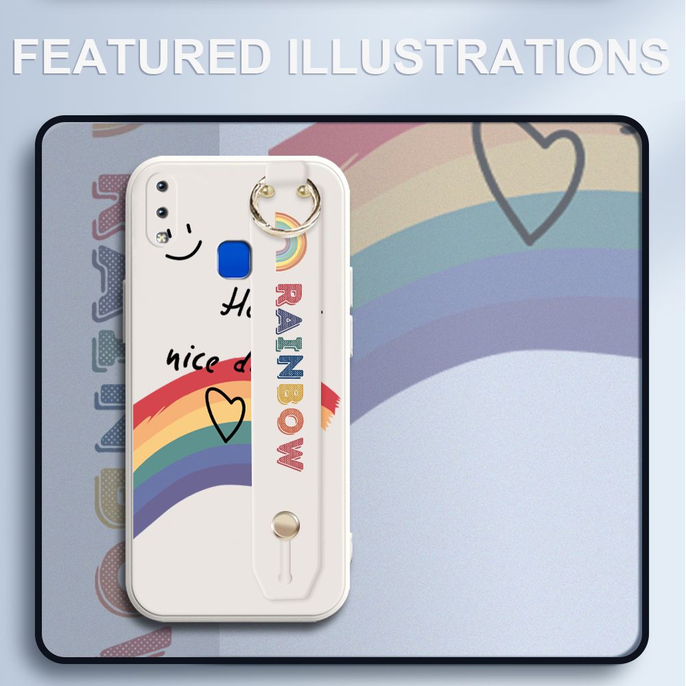 UCUC for Vivo Y91 Wrist Strap Case INS Style Smile Rainbow Cover Ultra Thin Anti Fall Liquid Silicone Phone Case