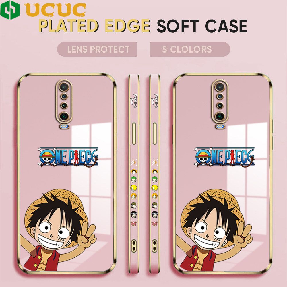UCUC for Xiaomi Poco X2 / Redmi K30 Back Cover + Free Lanyard Wave Luffy Luxury 6D Plating Case Side Pattern Soft Silicone Square Phone Cases