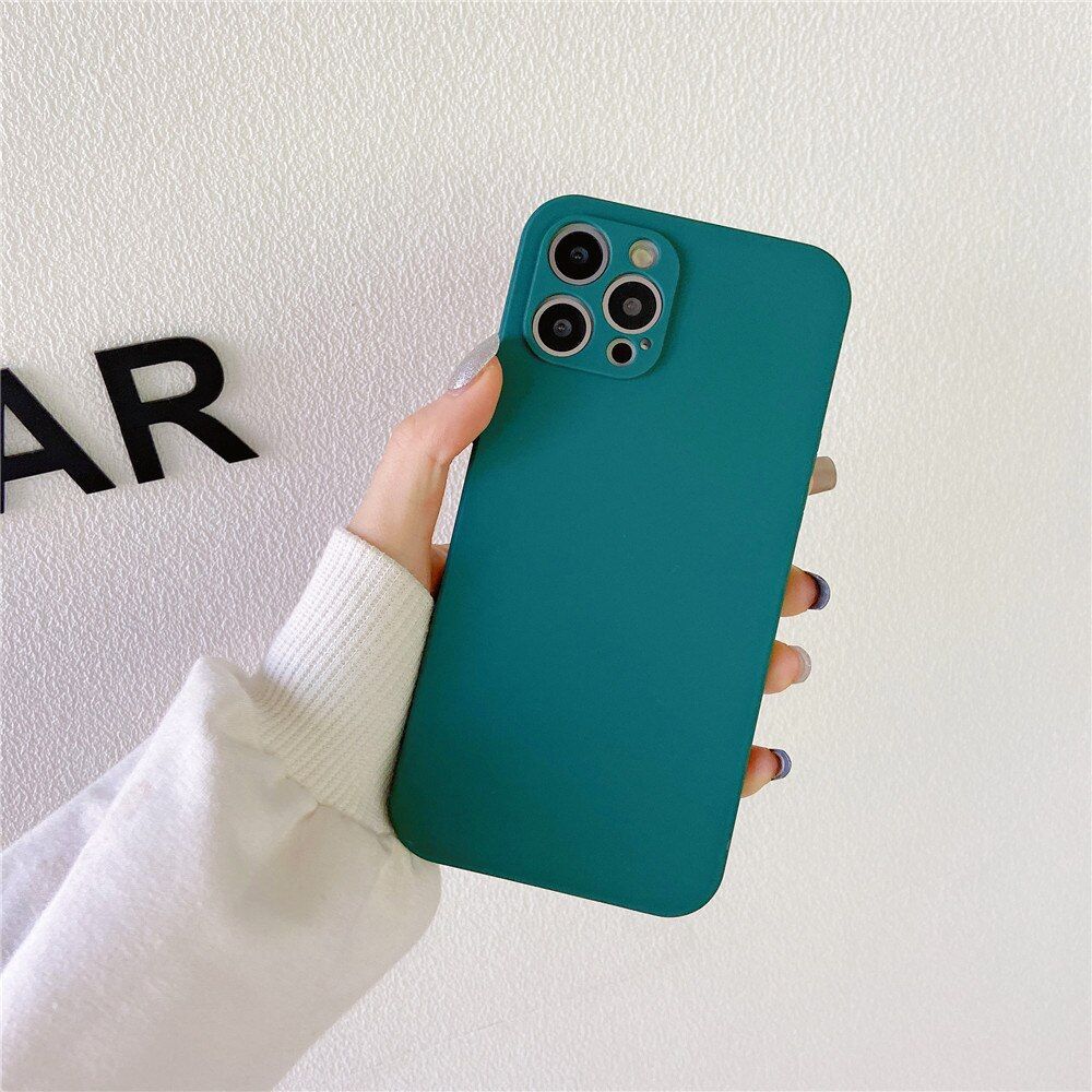 Simple Candy Color Matte Square Case For iPhone 13 12 11 Pro Max XR X XS 7 8 Plus SE2 Mini Shockproof Soft Silicone Cover Fundas