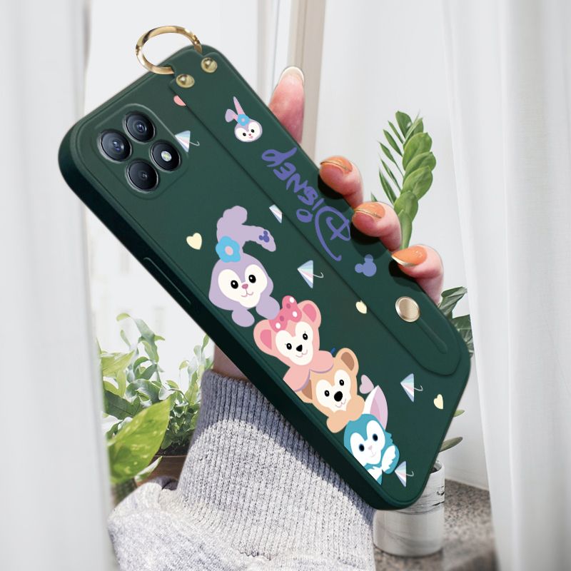 Jizetin for OPPO Reno4 SE 5G Wrist Strap Case Creative Cartoon Cute Bunny Cover Ultra Thin Anti Fall Liquid Silicone Phone Case