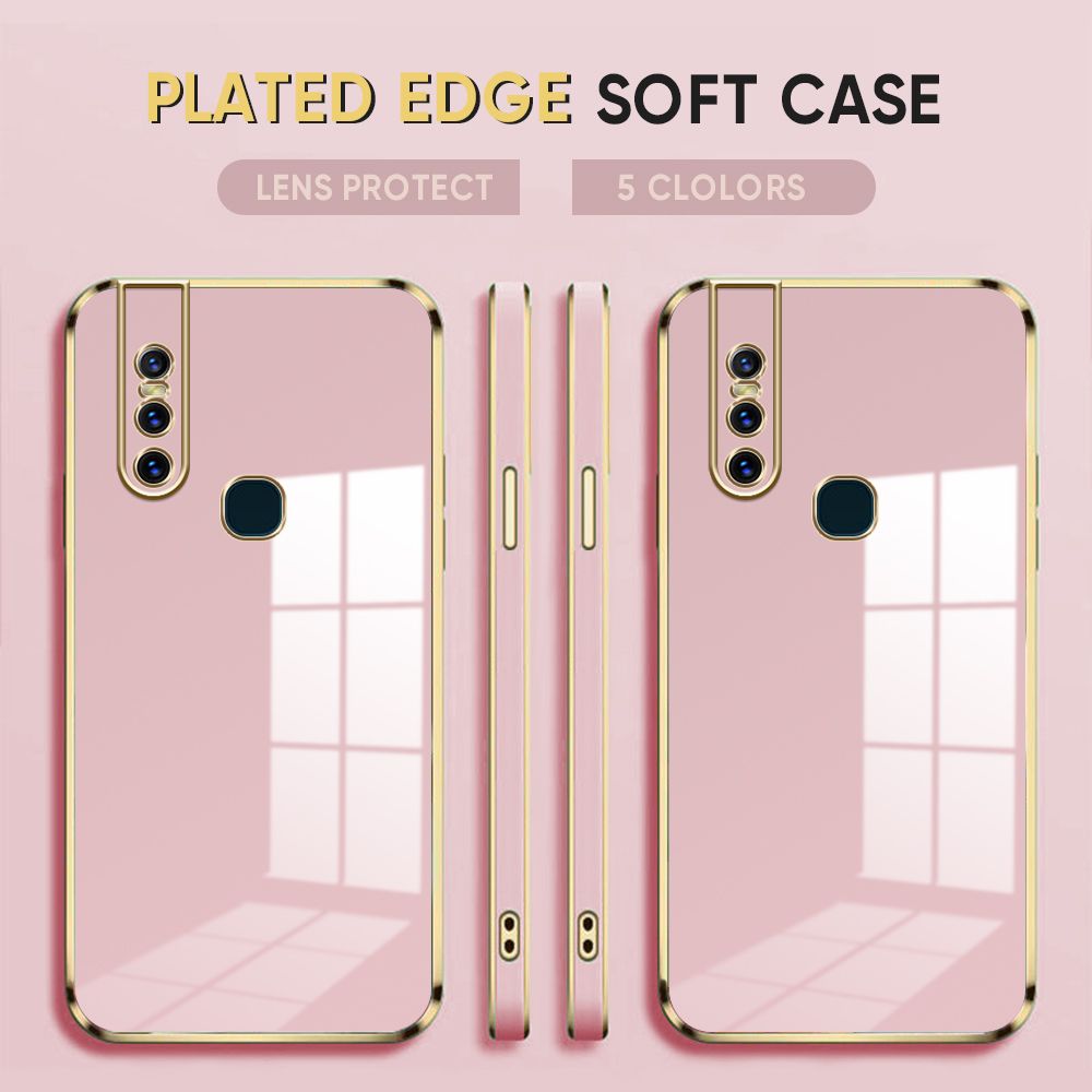 Luxury 6D Plating Case for Vivo V15 Soft Silicone Square Frame Back Cover Shiny Bling Phone Cases