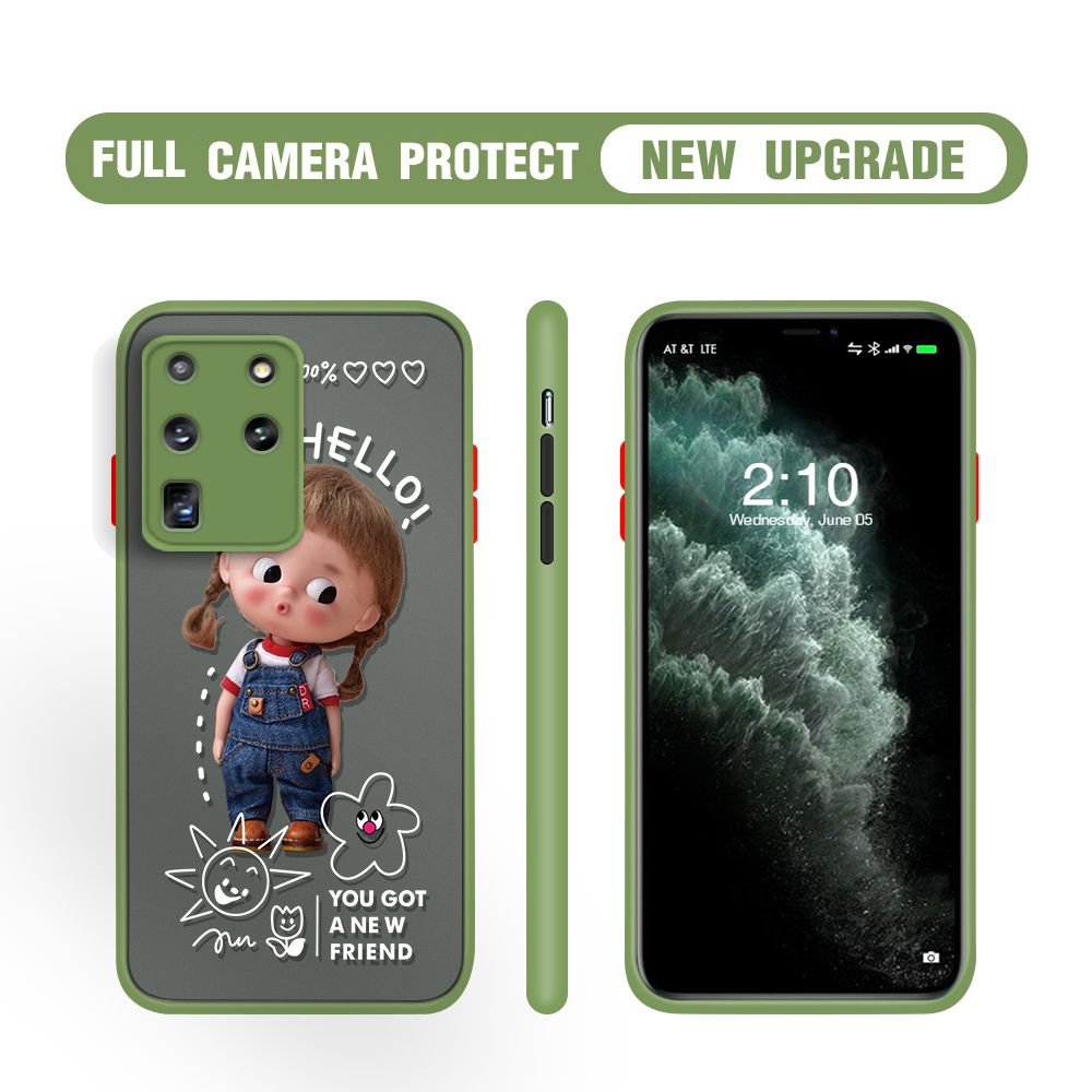 Hontinga for Samsung S20 Ultra Case Cute Cartoon Little Girl Cover Camera Shockproof Protection Case Edge Frosted Transparent Phone Cover