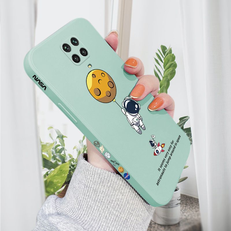 AMORVOR for Redmi Note 9S/Note 9 Pro/Note 9 Pro Max/Xiaomi Poco M2 Pro Back Cover Cartoon Astronautn Side design Soft Case Liquid Silicone Phone Cases