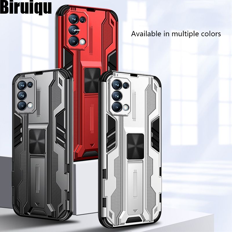 Biruiqu For OPPO Reno 5 Shockproof Hard Multi Style Stand Holder Case Cover
