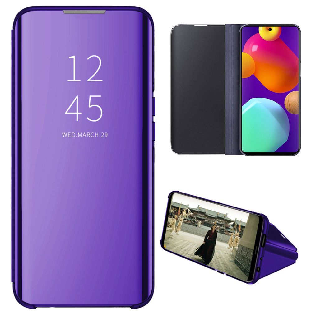For Samsung Galaxy F62/M62 Mirror Plating Hard PC -PU Leather Semi-transparent Standing View Case Cover Mirror Plating Hard PC -PU Leather Semi-transparent Standing View Case Cover