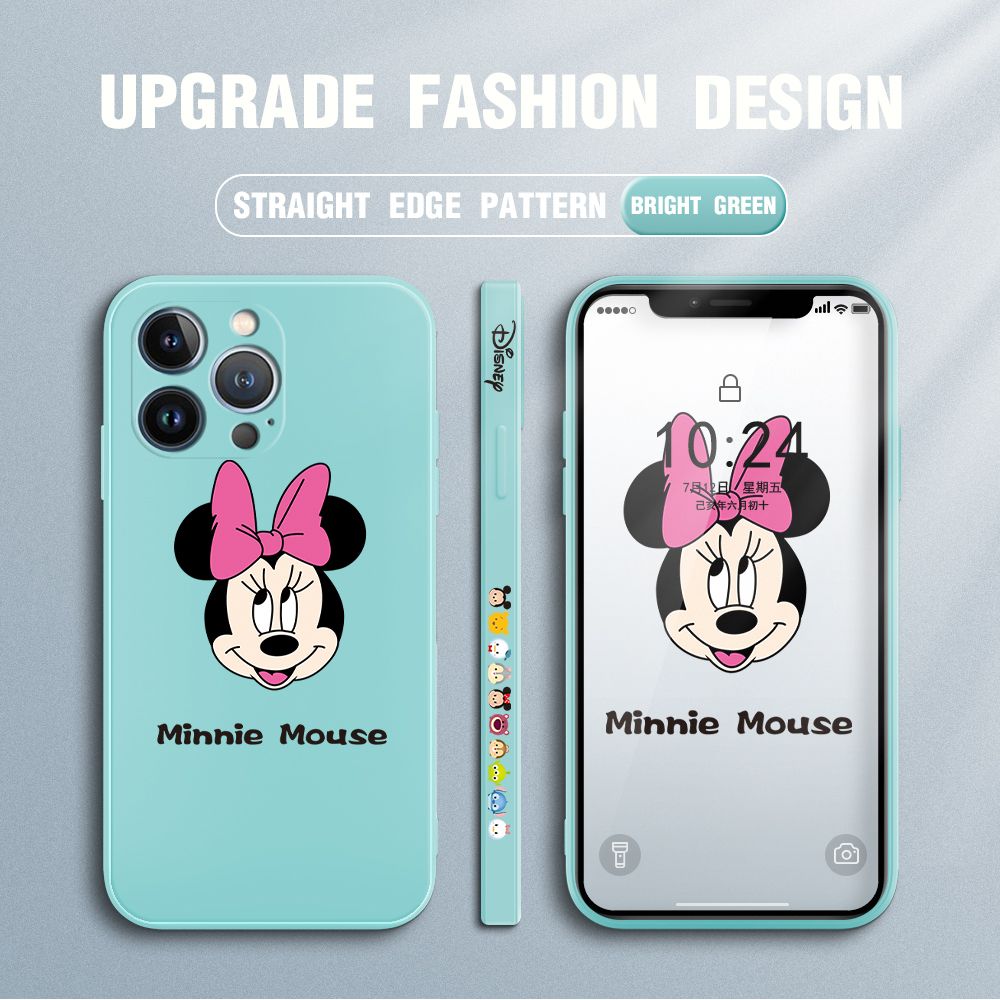 Jizetin for iPhone 13 Pro Case Minnie Mickey Mouse Design Side Design Phone Case Square Edge Pattern Liquid Silicone Cases Full Cover Camera Shockproof Protective Case