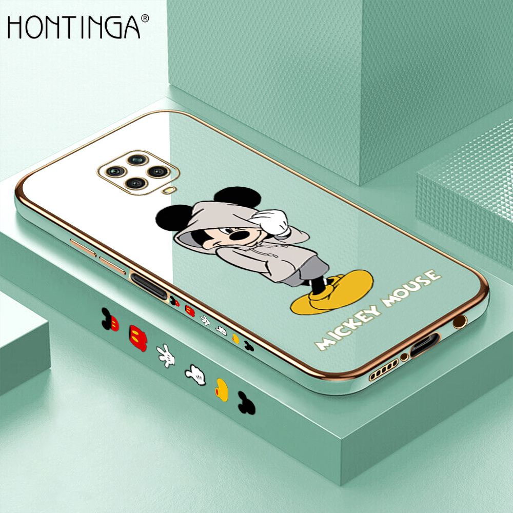 Hontinga for Xiaomi Redmi Note 9 Pro Max Case Luxury 6D Plating Handsome Cartoon Mouse Side Pattern Soft Back Cover Silicone Square Phone Cases