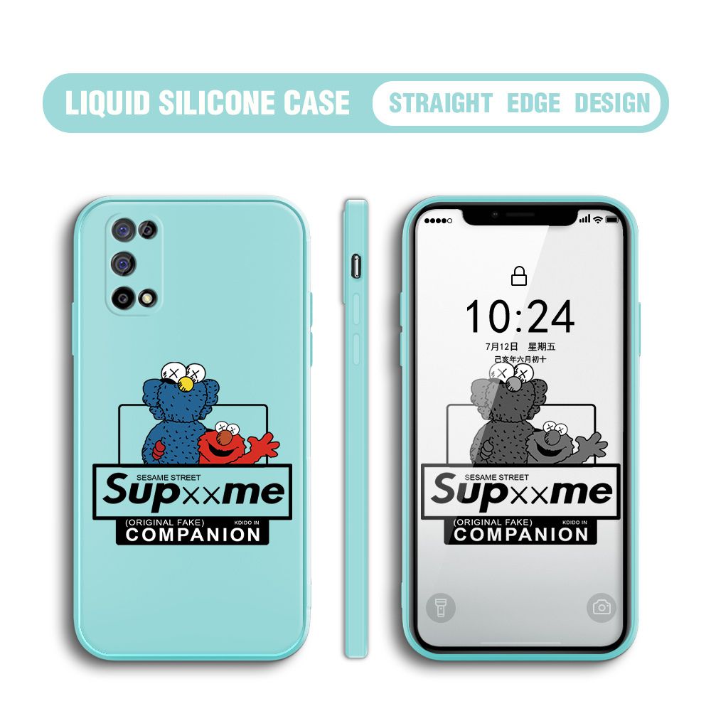 BILI for Realme 7 5G Back Cover Sesame Street Companion Multicolor Liquid Silicone Phone Case Soft Square Lens Protection Phone Cases