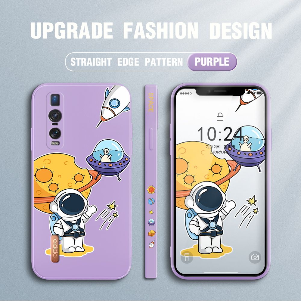 Jizetin for OPPO Find X2 Pro Case Side Design Phone Cover Moon Space Astronaut Cover Square Edge Pattern Liquid Silicone Trend Case