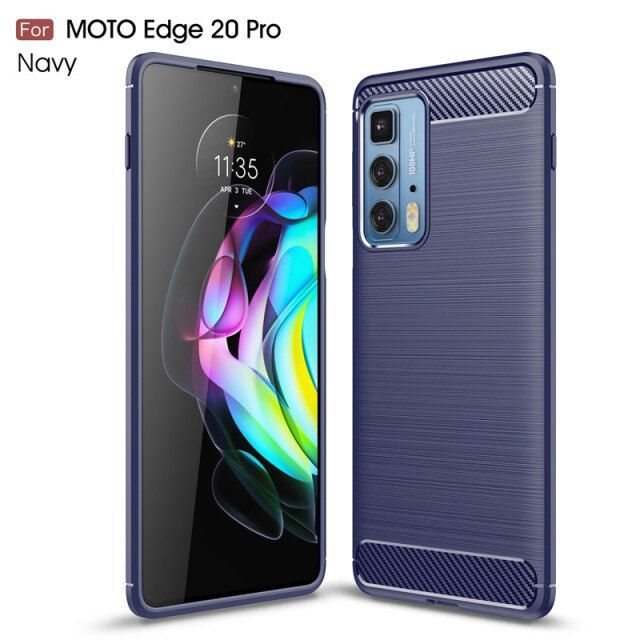 Motorola EDGE 20 Pro Carbon Fiber Soft  Blue Cover ( Carbon Series )