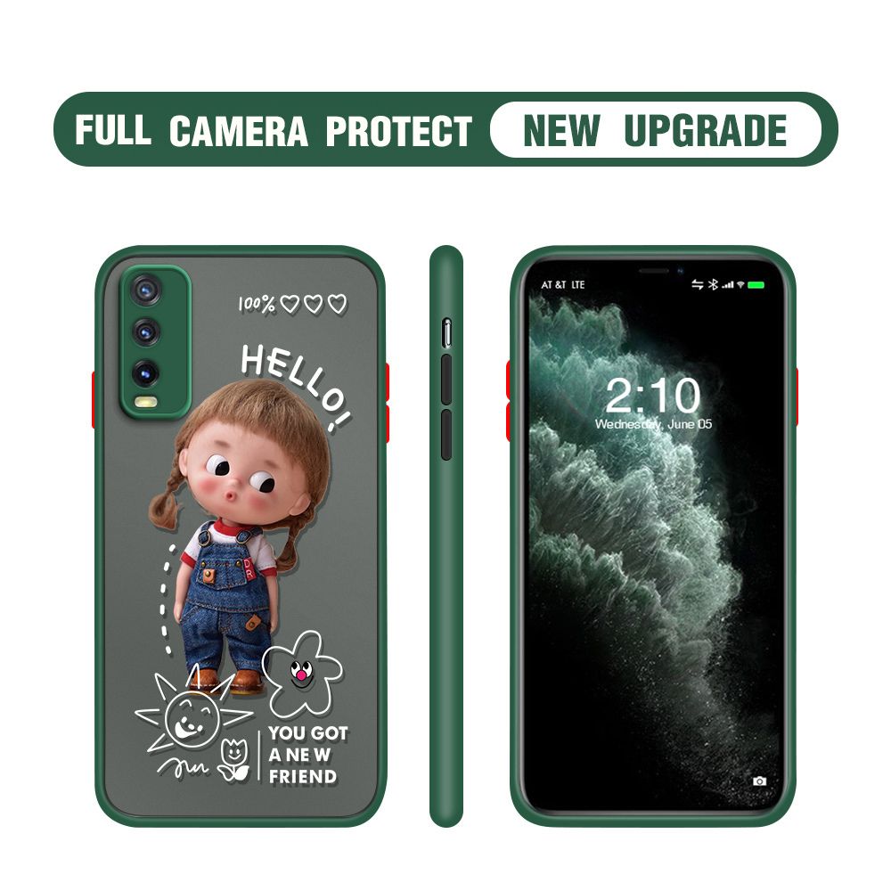 Hontinga for Vivo Y20 Y20i Y20S Y12S Y20 2021 Y20S G Y12A Case Cute Cartoon Little Girl Cover Camera Shockproof Protection Case Edge Frosted Transparent Phone Cover