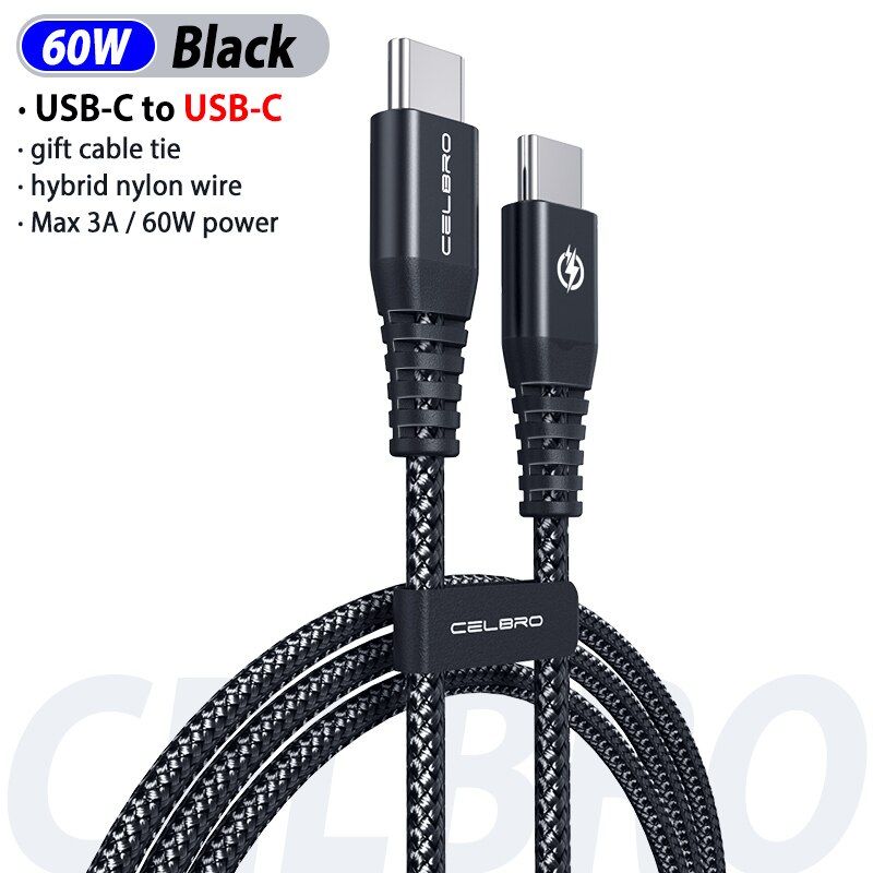 60W PD USB C to Type C Cable Fast Charging Cable Wire for Xiaomi Mi 10 Redmi Note 8 Pro Samsung S20 Plus QC4.0 USB-C Charge Cord