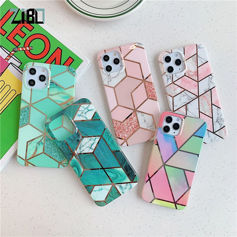 Luxury Electroplated Geometric Marble Phone Case For Apple iPhone 12 Pro Max 12 mini 11 Pro Max XS Max XR X 6 6s 8 7 Plus SE  IMD Soft Silicone Case Back Cover Protective Casing