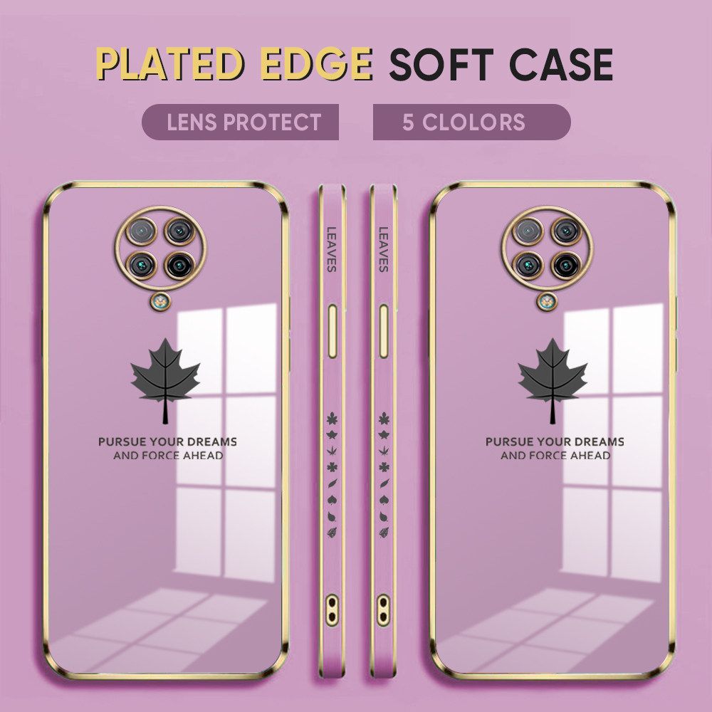 Luxury 6D Plating Case for Redmi K30 Pro Phone Cases Maple Leaf Side Print Soft Silicone Square Back Cover
