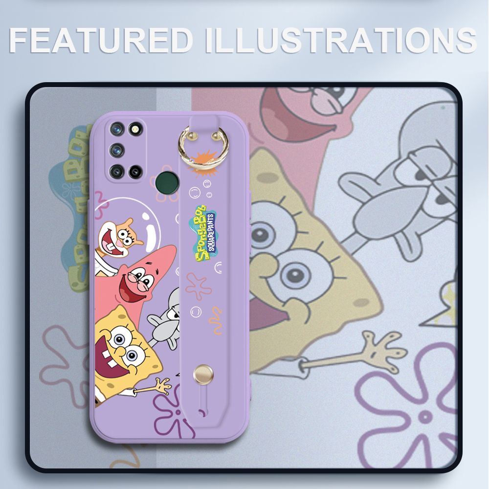 UCUC for Realme C17 Wrist Strap Case Funny Cartoon Sea Creatures Cover Ultra Thin Anti Fall Liquid Silicone Phone Case