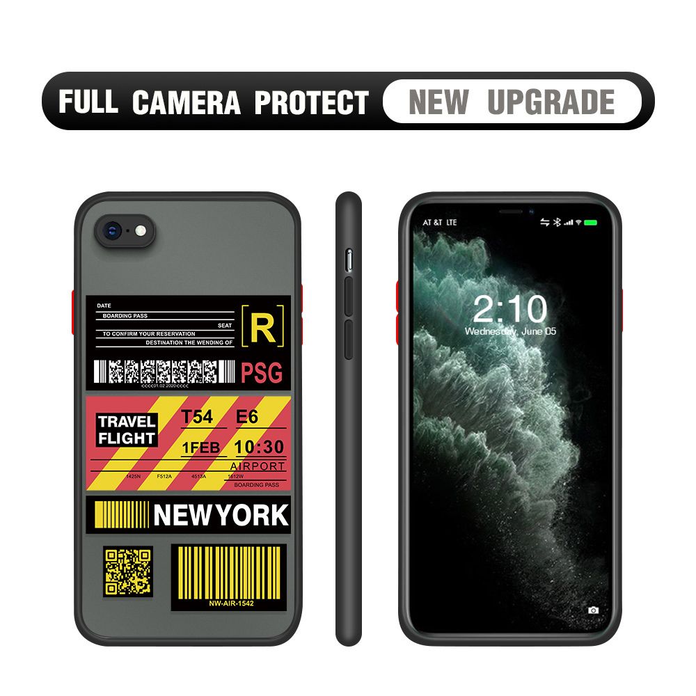 Hontinga for iPhone 6 Plus / 6s Plus Case Creative Flight Ticket Cover Camera Shockproof Protection Case Edge Frosted Transparent Phone Cover