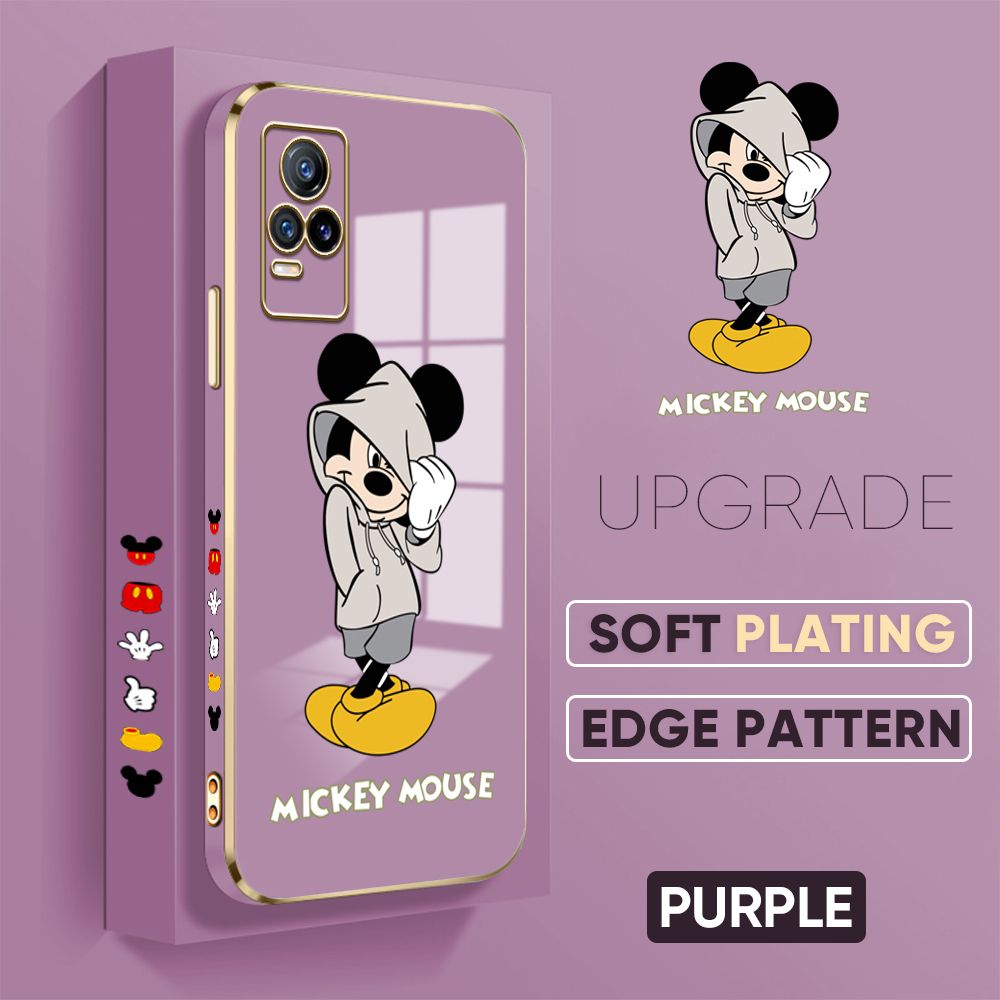 TA for Vivo V21E / Y73 2021 Back Cover + Free Lanyard Handsome Mouse Luxury 6D Plating Case Side Pattern Soft Silicone Square Phone Cases