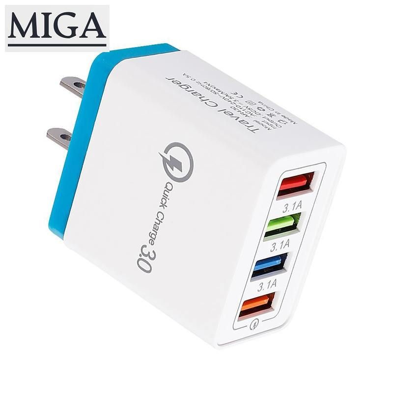 মিগাপ্লাজা 4 পোর্ট usb রঙিন ওয়াল চার্জার ফাস্ট চার্জিং ট্র্যাভেল চার্জার us প্লাগ অ্যাডাপ্টার