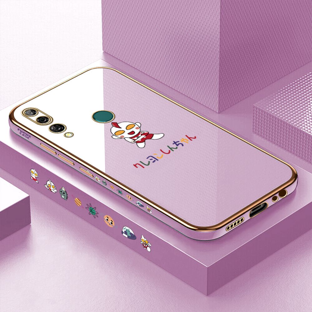 Luxury 6D Plating Case for Huawei Y9 Prime 2019 Cute Cartoon Side Pattern Back Cover Soft Silicone Square Frame Shiny Bling Phone Cases + Free Lanyard